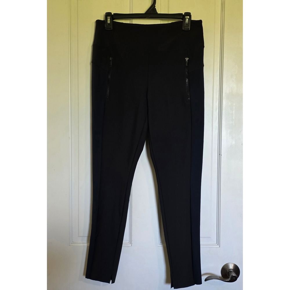 Athleta Hybrid Leggings Black Navy Zipper Pockets High Rise 870815-05 Womens Med